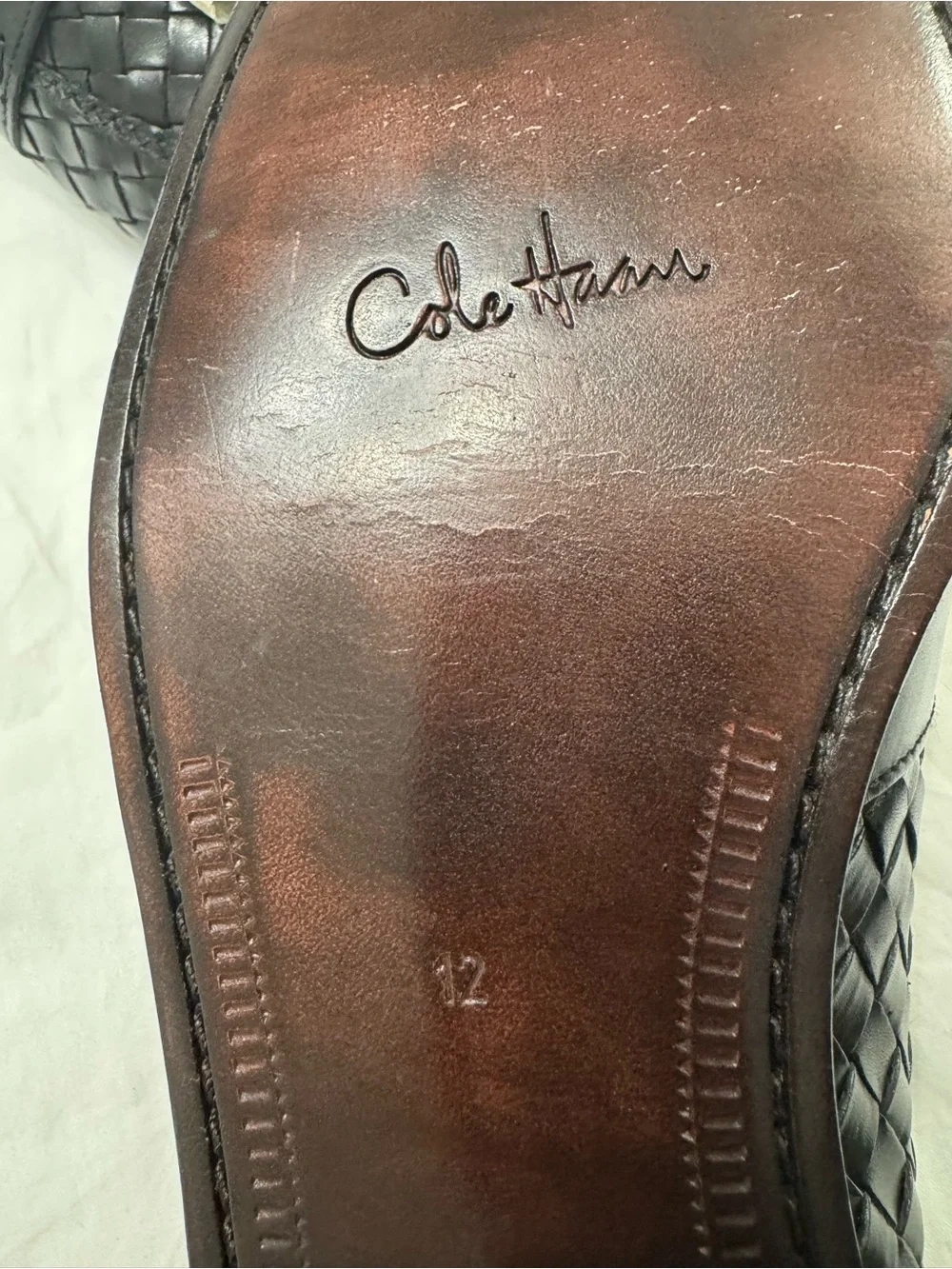 Cole Haan Black Woven Leather Tassel Loafers Never Worn.
